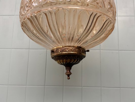 Italian Pendant Chandelier in Glass and Brass, 1970s-FOV-2021156