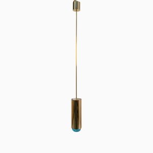 Italian Pendant Lamp in Brass and Blue Art Glass from Ghirò Studio-RCE-1177172