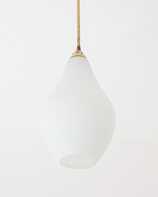 Italian Pendant Lamp in Brass & Opaline Glass, 1950s-KJ-2020653