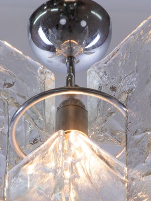 Italian Pendant Lamp in Iced Murano Glass & Chrome for Mazzega, 1960s-DEK-932752