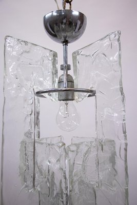 Italian Pendant Lamp in Iced Murano Glass & Chrome for Mazzega, 1960s-DEK-932752