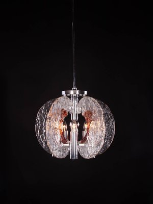 Italian Pendant Lamp in Murano Glass & Chrome from Mazzega, 1960s-DEK-932703