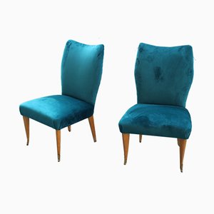 Italian Petrol Green Velvet Lounge Chairs, 1950s, Set of 2-EH-691780