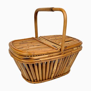 Italian Picnic Basket in Bamboo and Rattan, 1960s-LYQ-1185738