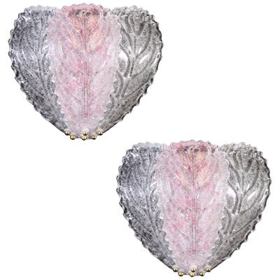 Italian Pink and Clear Murano Glass Leaf Wall Lights, 1970s, Set of 2-MBH-1031930