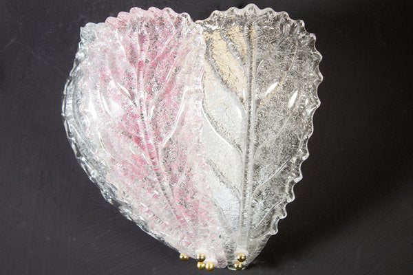 Italian Pink and Clear Murano Glass Leaf Wall Lights, 1970s, Set of 2-MBH-1031930