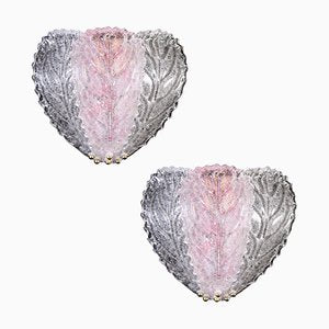 Italian Pink and Clear Murano Glass Leaf Wall Lights, 1970s, Set of 2-MBH-1031930