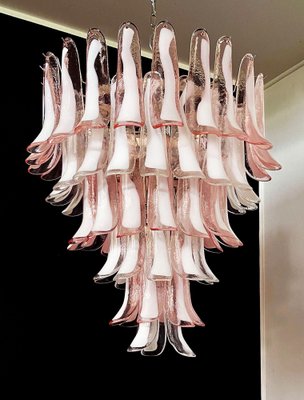 Italian Pink and White Petal Chandeliers, Murano, Set of 2-OVO-1235236