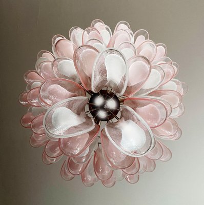 Italian Pink and White Petal Chandeliers, Murano, Set of 2-OVO-1235236