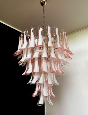 Italian Pink and White Petal Chandeliers, Murano, Set of 2-OVO-1235236