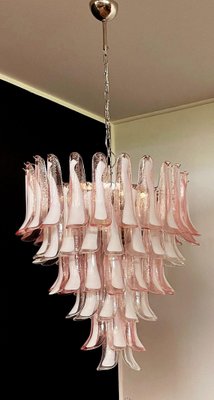 Italian Pink and White Petal Chandeliers, Murano, Set of 2-OVO-1235236