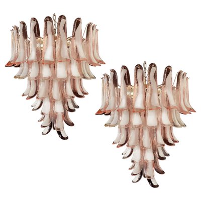 Italian Pink and White Petal Chandeliers, Murano, Set of 2-OVO-1235236