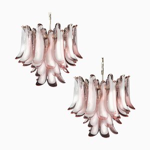 Italian Pink and White Petal Chandeliers, Murano, Set of 2-OVO-1235285