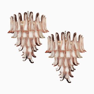 Italian Pink and White Petal Chandeliers, Murano, Set of 2-OVO-1235236