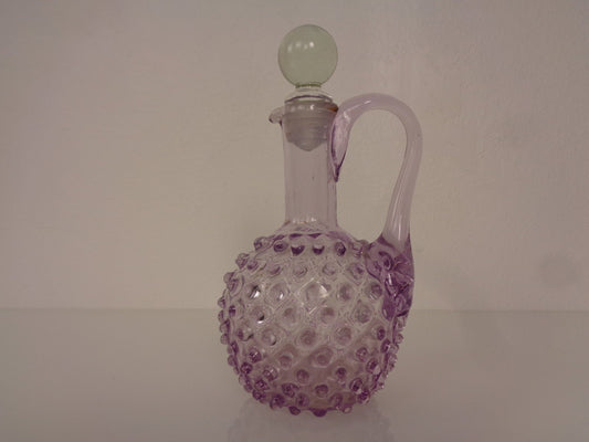 Italian Pink Bubble Glass Decanter with Stopper, 1960s