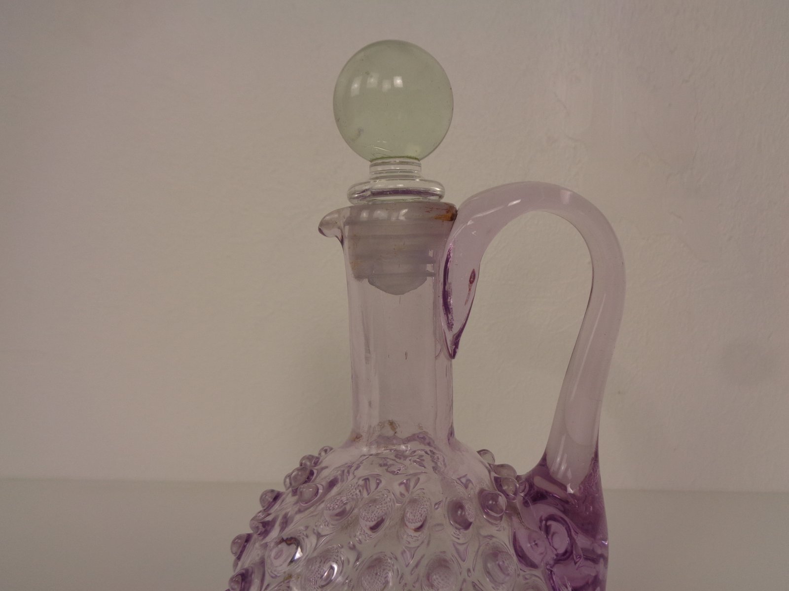 Italian Pink Bubble Glass Decanter with Stopper, 1960s