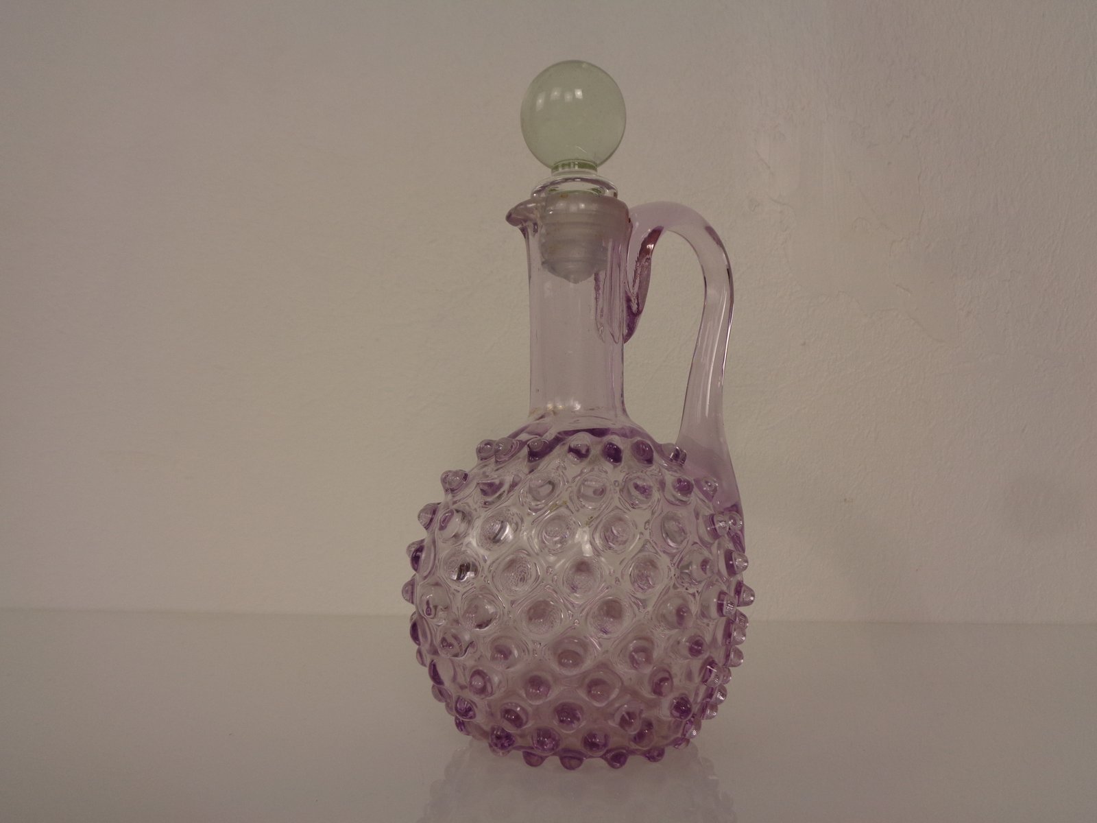 Italian Pink Bubble Glass Decanter with Stopper, 1960s