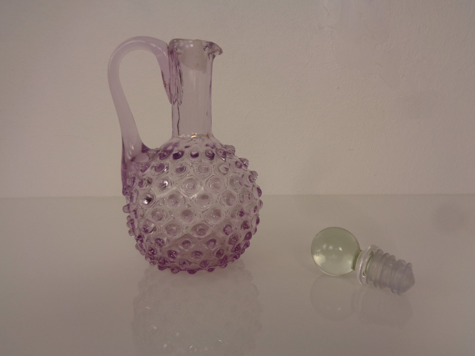 Italian Pink Bubble Glass Decanter with Stopper, 1960s