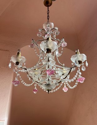 Italian Pink Murano Drop Chandelier, 1920-UWS-2036567