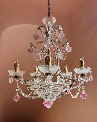 Italian Pink Murano Drop Chandelier, 1920-UWS-2036567