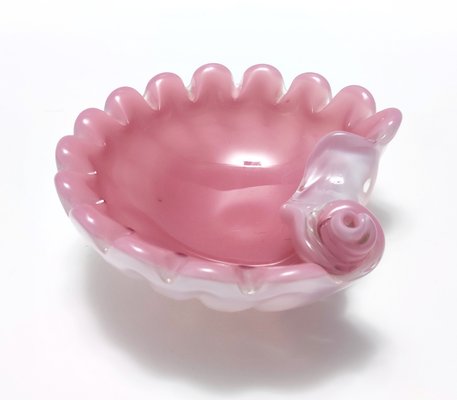 Italian Pink Opaline and Lattimo Glass Shell Bowl by Fratelli Toso, 1960s-JPQ-2027147