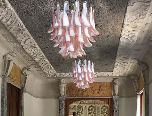 Italian Pink Petal Chandeliers in Murano, Set of 2-OVO-1235350