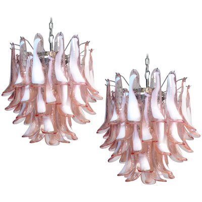 Italian Pink Petal Murano Chandeliers, Set of 2-OVO-1235358