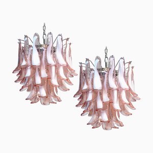 Italian Pink Petal Murano Chandeliers, Set of 2-OVO-1235358