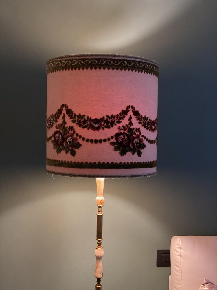 Italian Planning Lamp in Onice Ottone Fabric and Embroidered Velvet, 1940