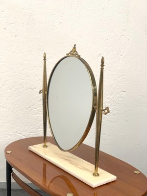 Italian Polished Brass Table Mirror with Adjustable Marble Vanity Base, 1950s-JDR-1126135