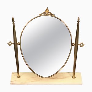 Italian Polished Brass Table Mirror with Adjustable Marble Vanity Base, 1950s-JDR-1126135