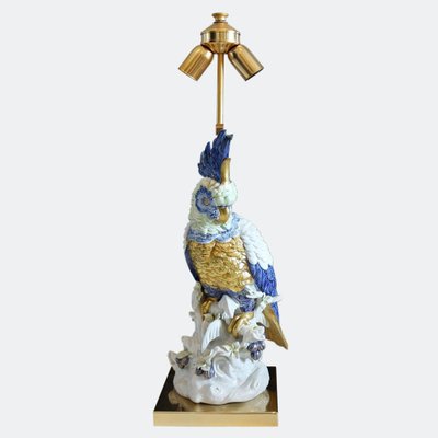 Italian Porcelain Cockatoo Lamp with Shade from Artistiche Firence, 1970s-VDW-985832