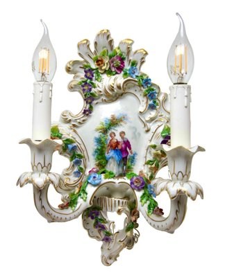 Italian Porcelain Sconces with Floral Decoration, 1950, Set of 2-MJY-1754992