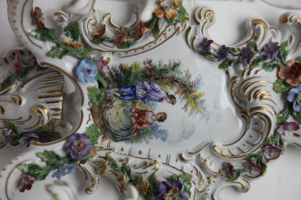 Italian Porcelain Sconces with Floral Decoration, 1950, Set of 2-MJY-1754992