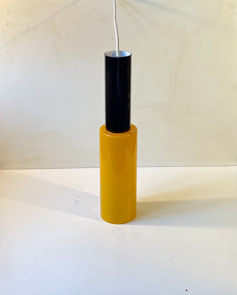 Italian Postmodern Ceiling Lamp in Yellow and Black Glass, 1980s