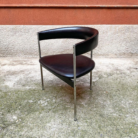 Italian Postmodern Metal and Black Faux Leather Cockpit Chair, 1980s