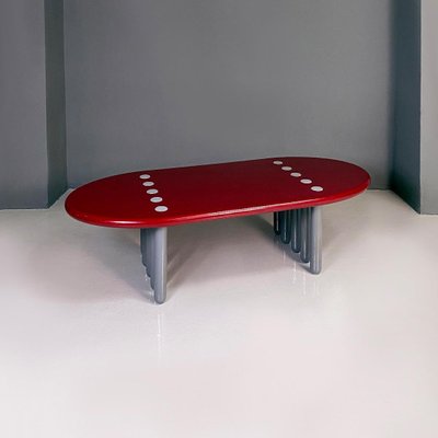 Italian Postmodern Ten-Legged Lacquer Bordeaux & Grey Wood Coffee Table, 1980s-GDD-1344883