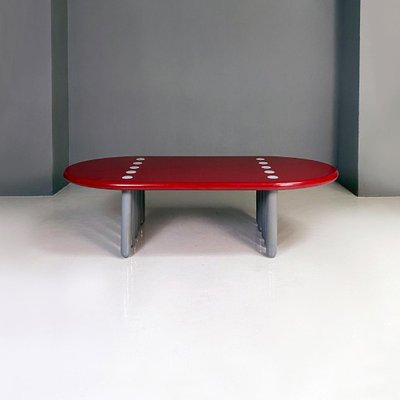 Italian Postmodern Ten-Legged Lacquer Bordeaux & Grey Wood Coffee Table, 1980s-GDD-1344883