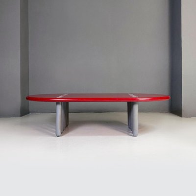 Italian Postmodern Ten-Legged Lacquer Bordeaux & Grey Wood Coffee Table, 1980s-GDD-1344883