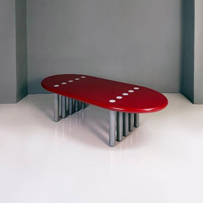 Italian Postmodern Ten-Legged Lacquer Bordeaux & Grey Wood Coffee Table, 1980s-GDD-1344883