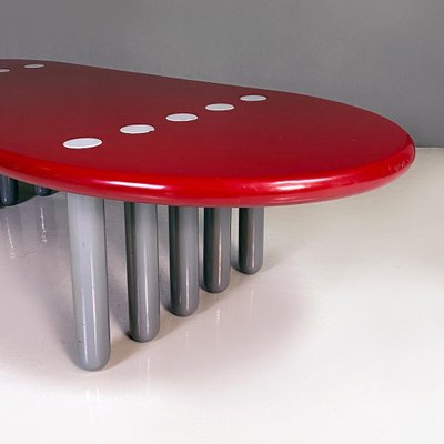 Italian Postmodern Ten-Legged Lacquer Bordeaux & Grey Wood Coffee Table, 1980s-GDD-1344883