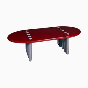 Italian Postmodern Ten-Legged Lacquer Bordeaux & Grey Wood Coffee Table, 1980s-GDD-1344883