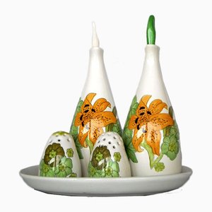 Italian Pottery Oil and Vinegar and Salt & Pepper Containers from Ernestine, 1950s, Set of 5-GKB-795882