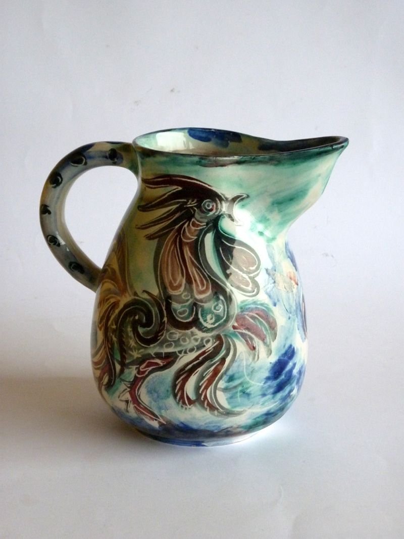 Italian Pottery Pitcher by Leandro Sciutto for Pozzo Garitta, 1940s