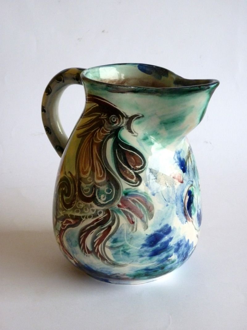 Italian Pottery Pitcher by Leandro Sciutto for Pozzo Garitta, 1940s