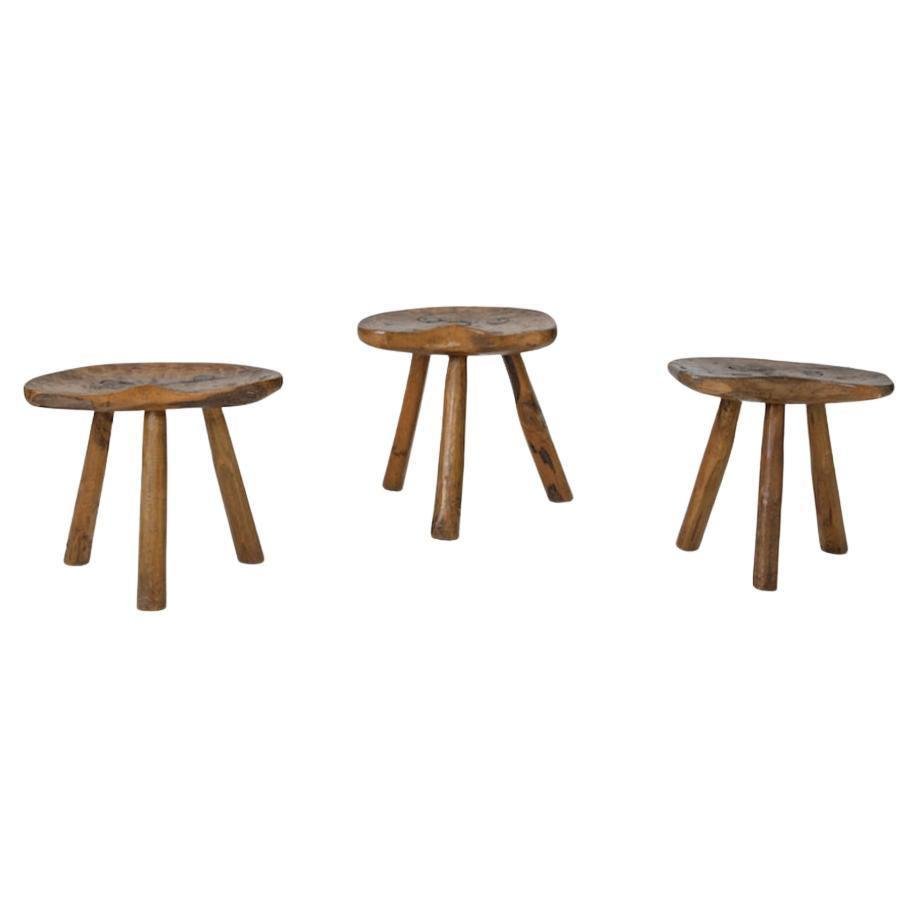 Italian Primitive Wooden Stools, 1950s, Set of 3