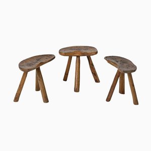 Italian Primitive Wooden Stools, 1950s, Set of 3-KKZ-1814307