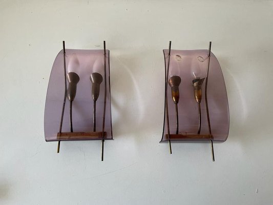 Italian Purple Acrylic & Brass Sconces, Italy, 1950s, Set of 2-RDS-1239923