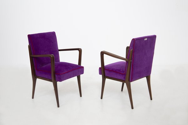 Italian Purple Velvet Armchairs from Fratelli Consonni, Set of 6-RCE-1060075