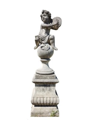 Italian Putto Stone Garden Statues Representing Musicians, Set of 2-MBH-1031890